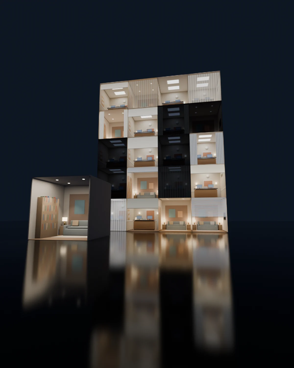 Q-Maps Creator: una habitación de Blender convertida en una fachada con interiores distintos en cada ventana